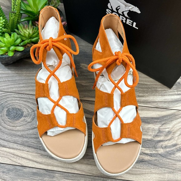 NIB Sorel Cameron 9 Lace Up Platform Gladiator Sandal Suede Desert Sun - Picture 4 of 12